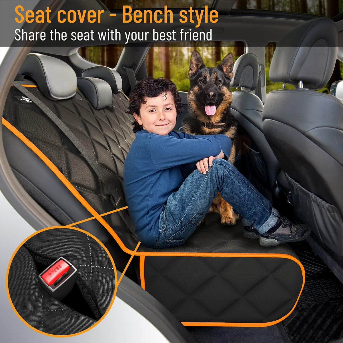 Orange Car Rear Seat Cover for Dogs, Durable Waterproof &