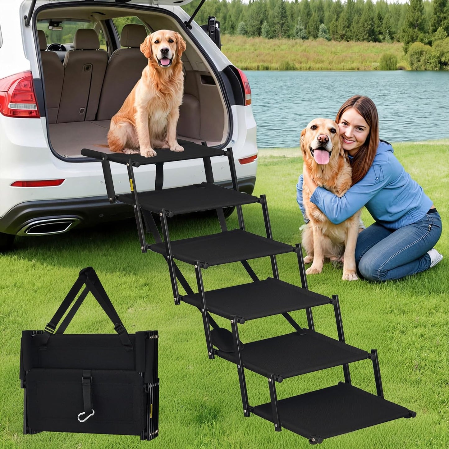 Dog Stairs for Large Dogs, Heavy Duty Foldable Dog Steps