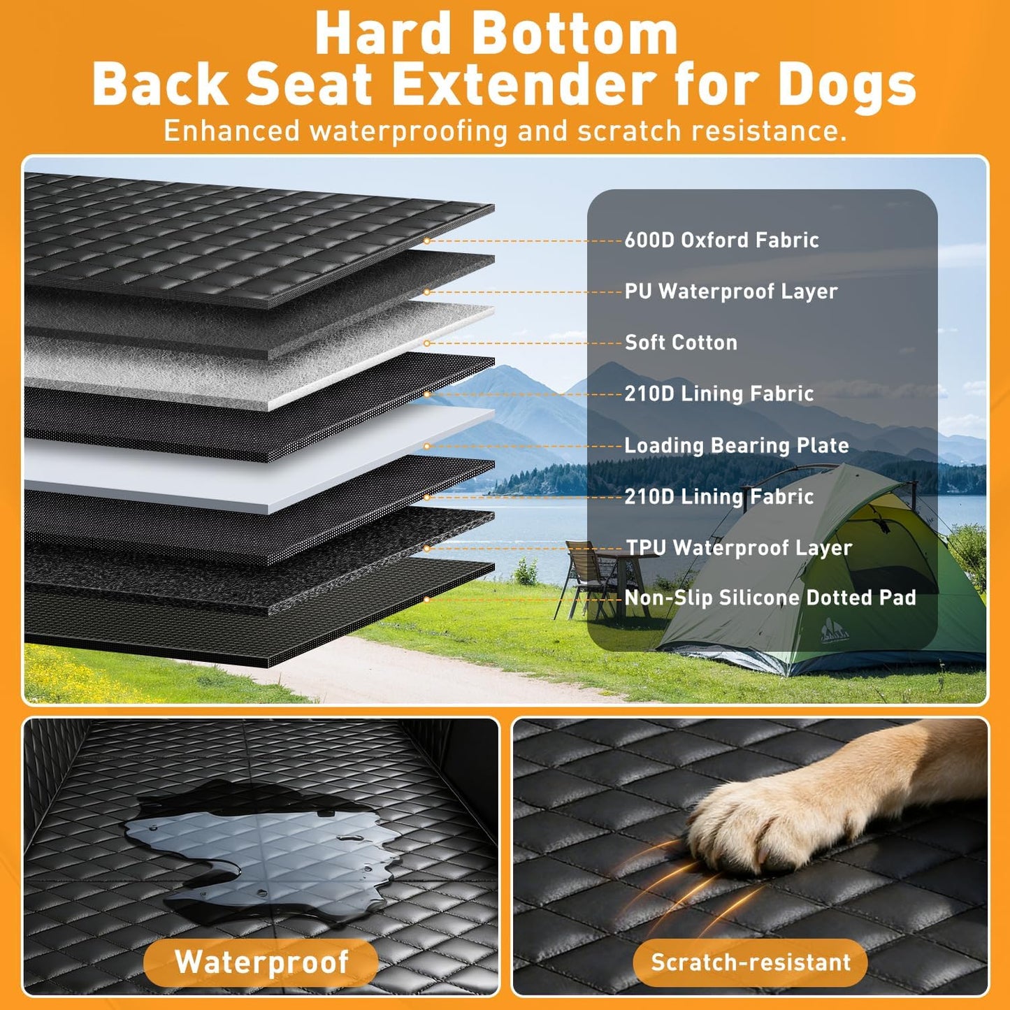 Dog Car Seat Cover for Back Seat, Hard Bottom Back Seat