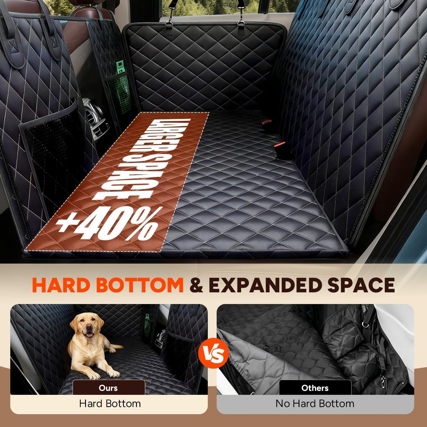 Dog Car Seat Cover for Back Seat, Hard Bottom Car Seat