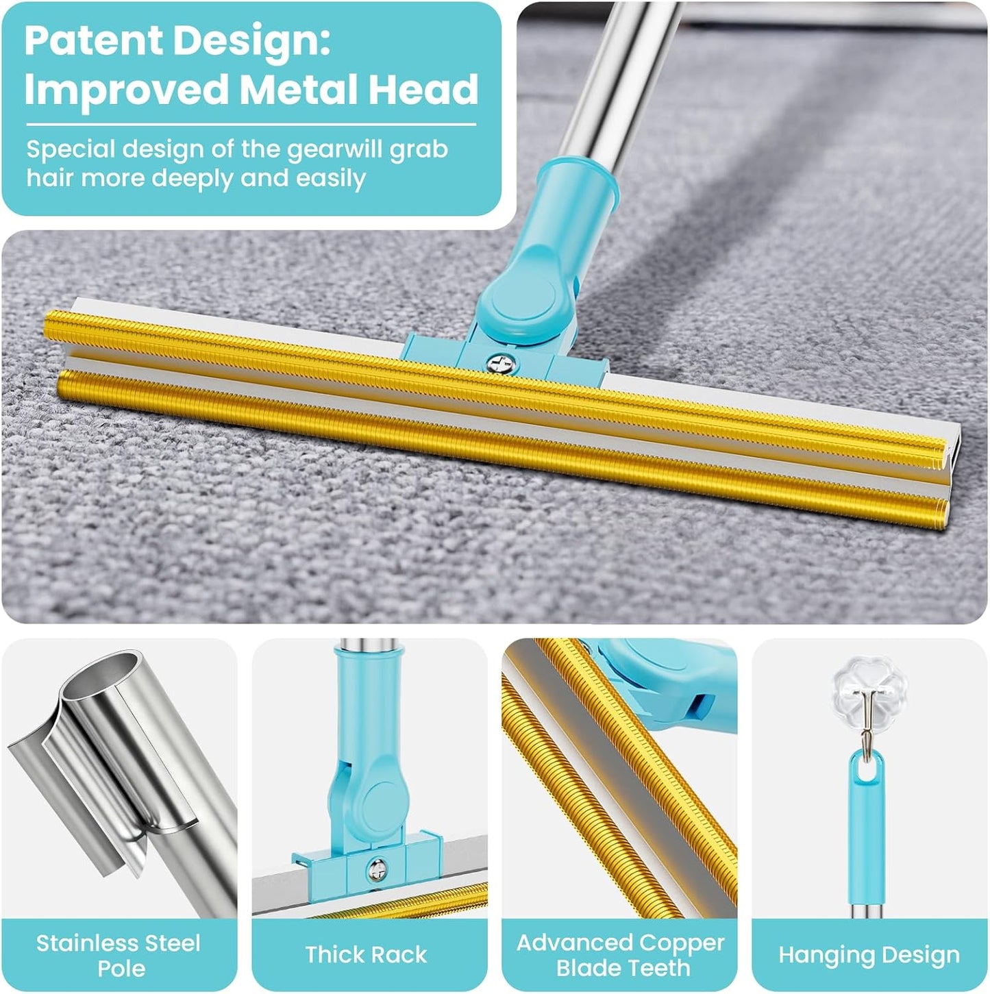 3 in 1 Carpet Rake for Pet Hair Removal, Tool Set of 3, 55”