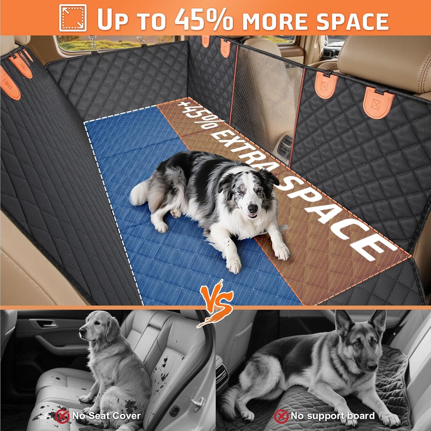 Holds 400lbs Hard Bottom Back Seat Extender for Dogs