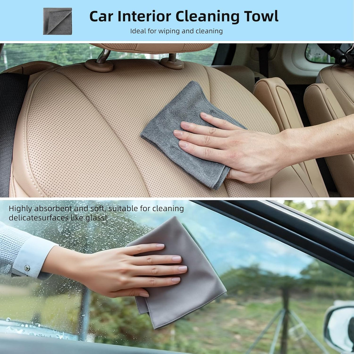 TICARVE 9Pcs Car Interior Detailing Kit - Car Cleaning Brushes, Universal Gel, Microfiber Towel and Storage Bag for Dashboard, Air Vents, Keyboard & Electronics