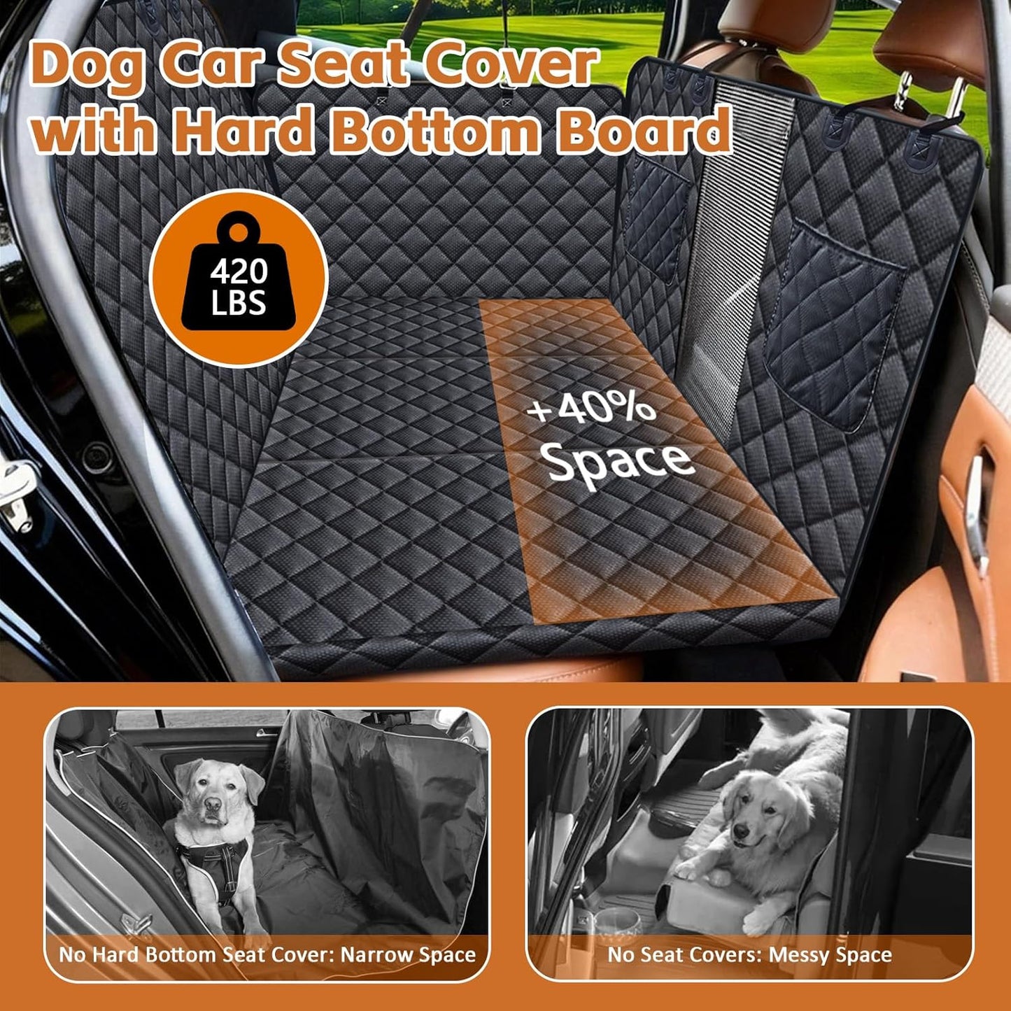 Back Seat Extender for Dogs, Hard Bottom Dog Car Seat Cover