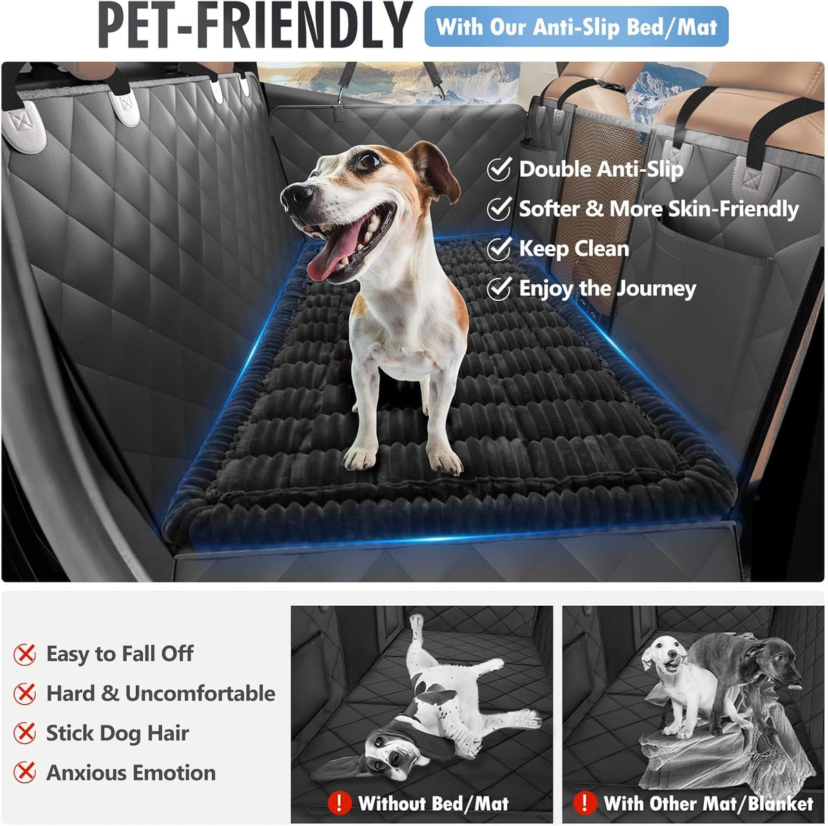 Backseat Dog Bed Non-Slip, Dog Bed for Car Back Seat Soft