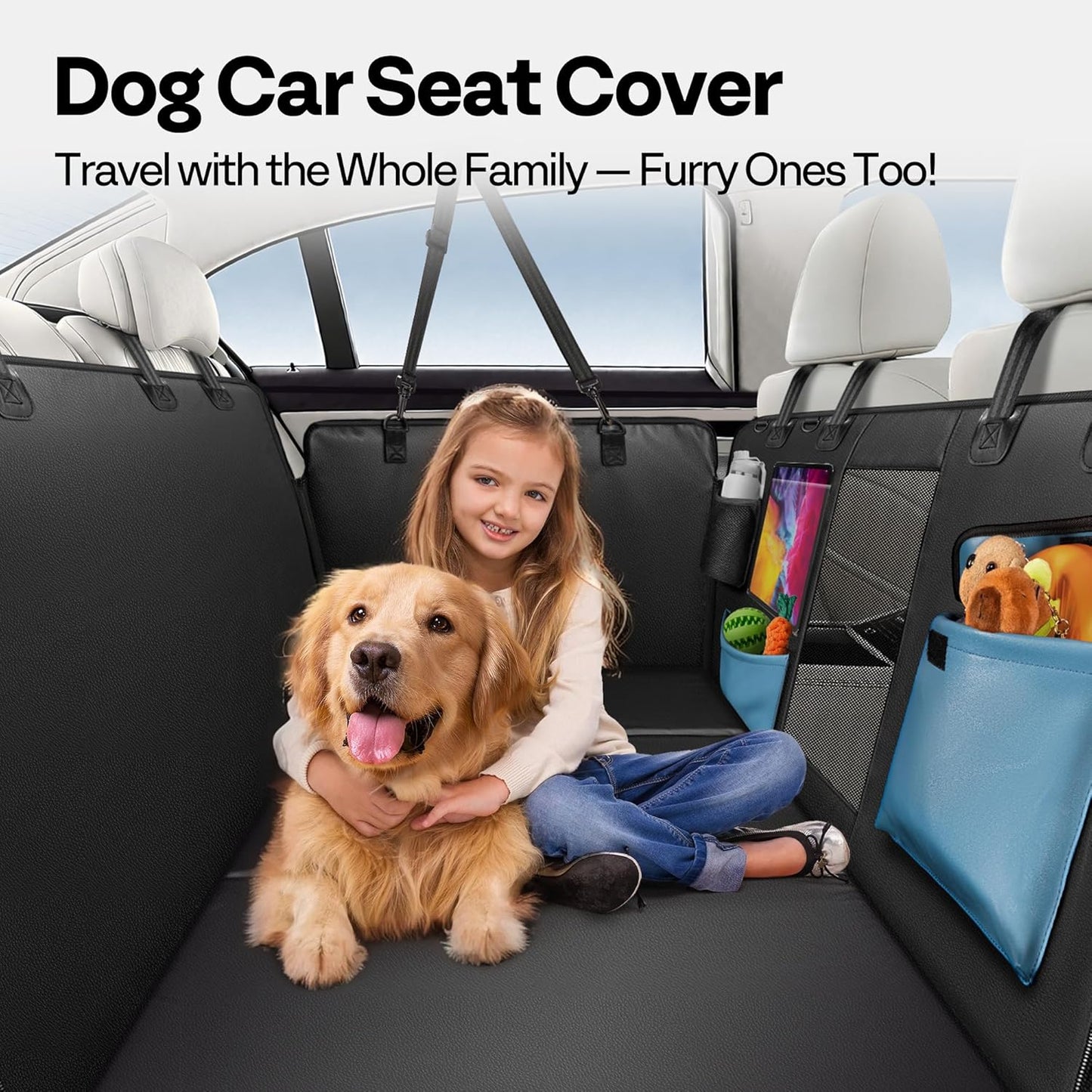 Dog Car Seat Cover for Back Seat 53", Upgraded PU Leather