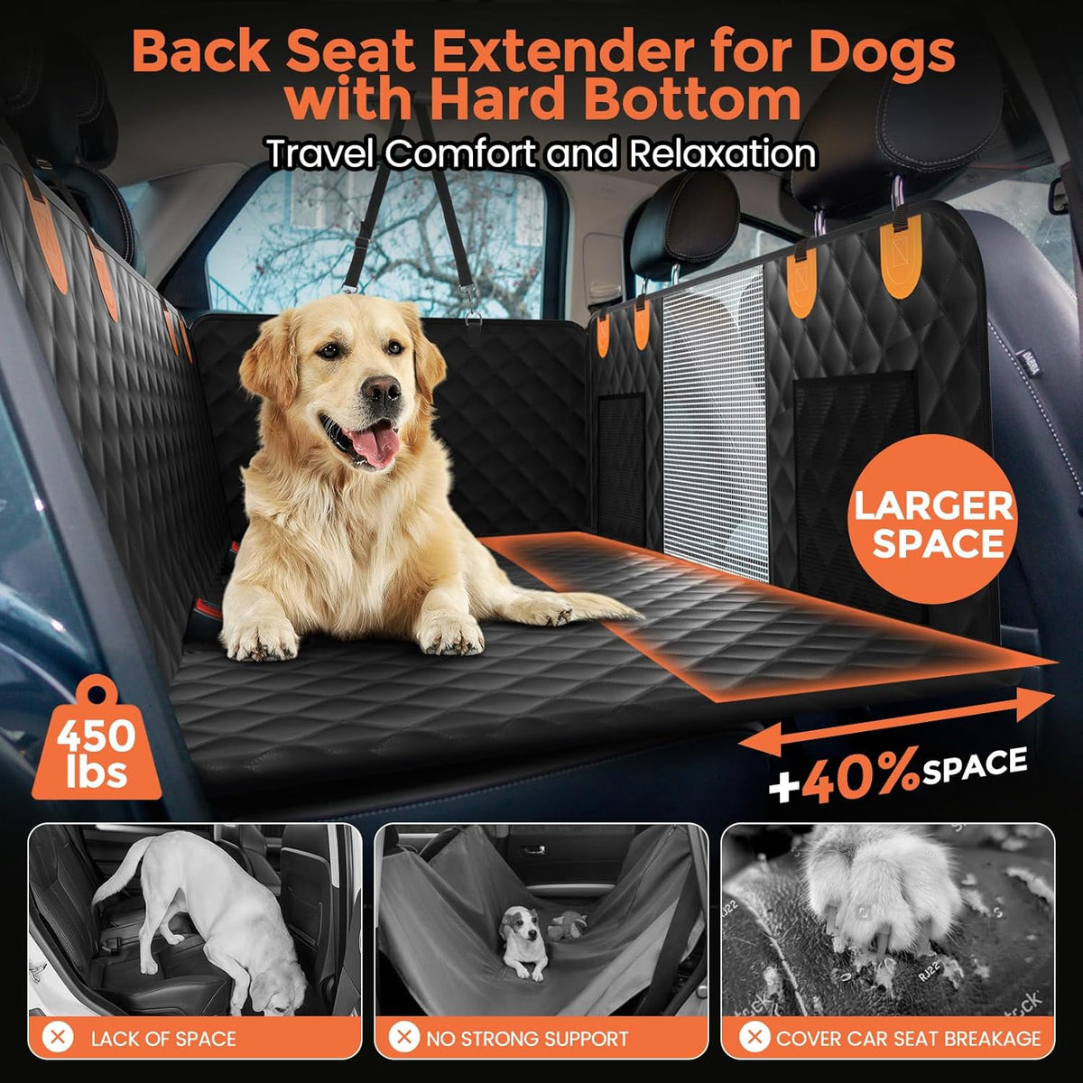 Dog Car Seat Cover for Back Seat Hard Bottom - Waterproof
