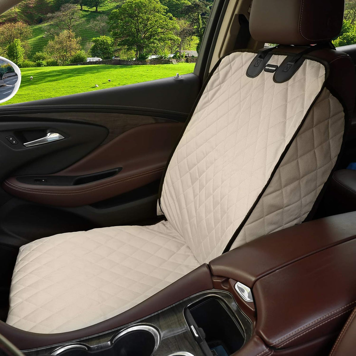 Dog Car Seat Covers 100% Waterproof Car Seat Protector for Pets Front Seat Scratch Proof Non-Slip Durable for Cars,Trucks & SUVs (Cream)