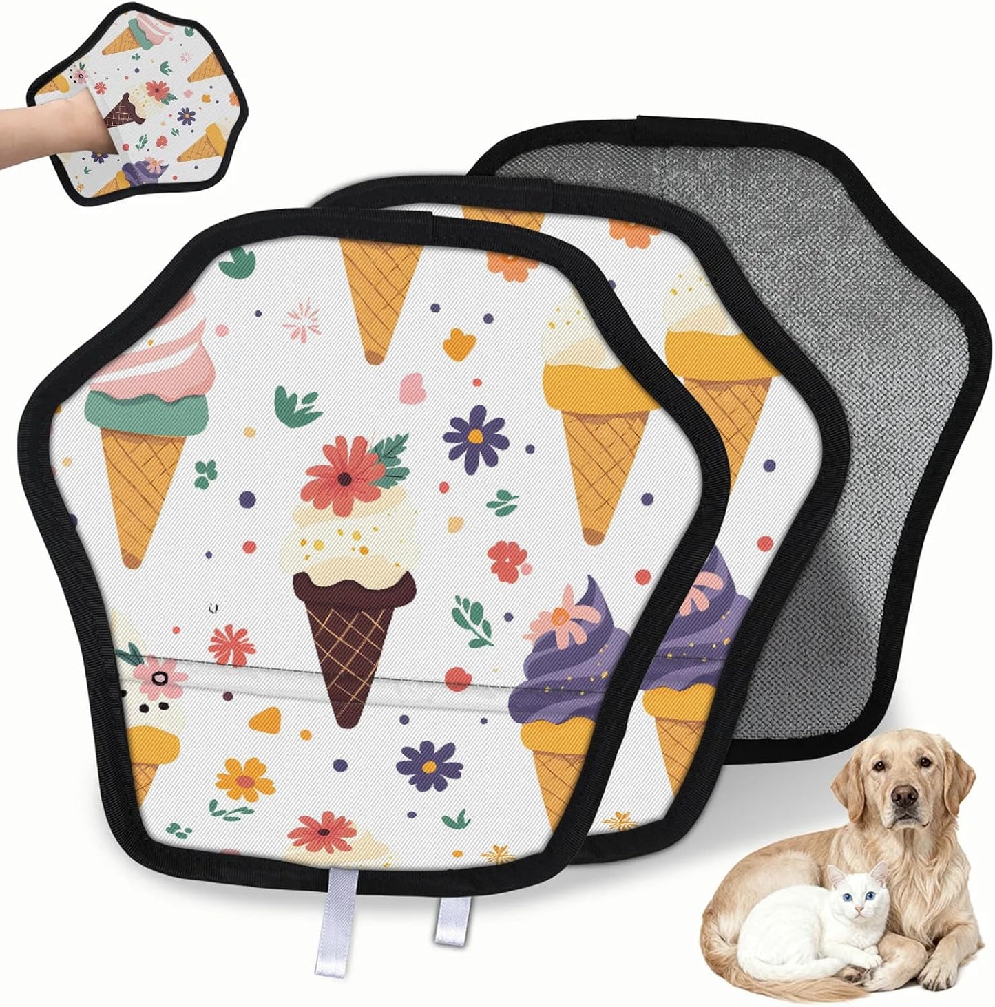 Cute Ice Cream 2Pcs Electrostatic Reusable Pet Hair Removal