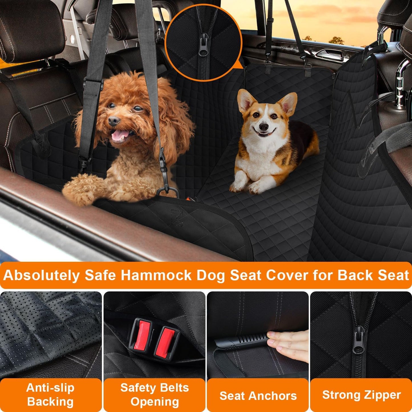 Dog Car Seat Cover for Back Seat Hammock 600D Waterproof