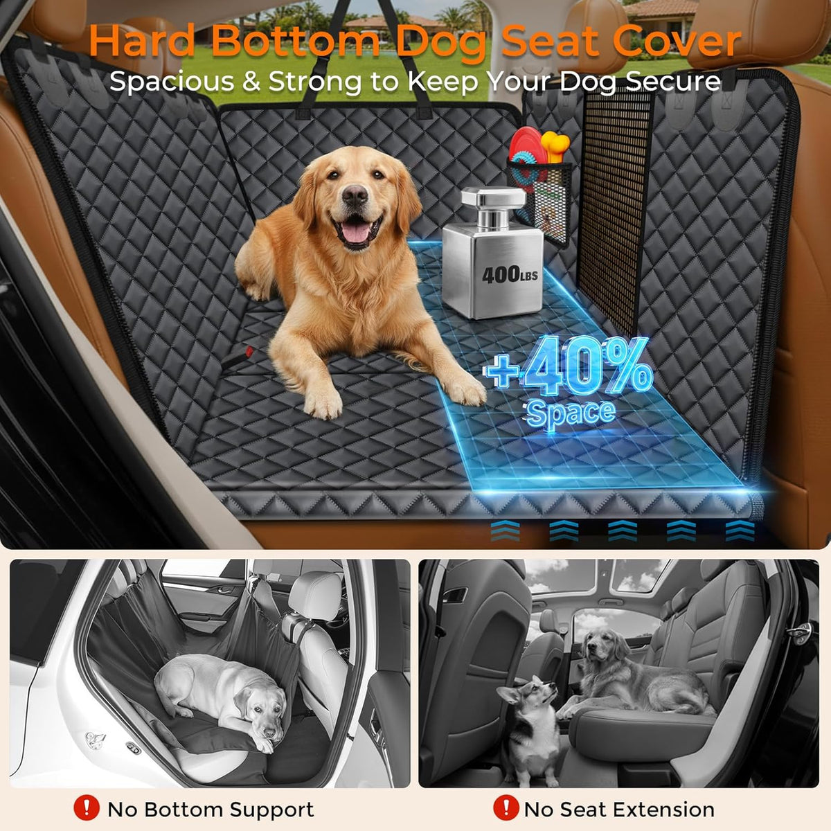 Dogs Back Seat Extender with Non-Slip Blanket, 2 in 1 Hard