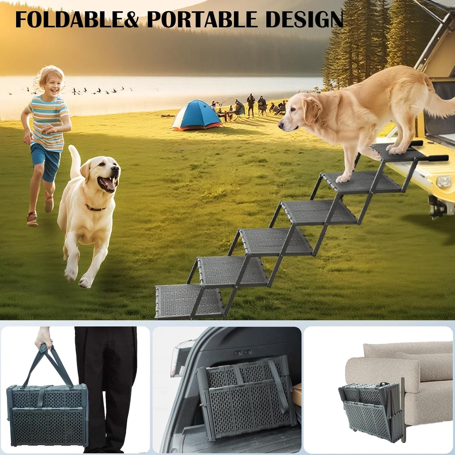 Dog Ramp for Car, SUV & Truck, Portable Pet Stairs with