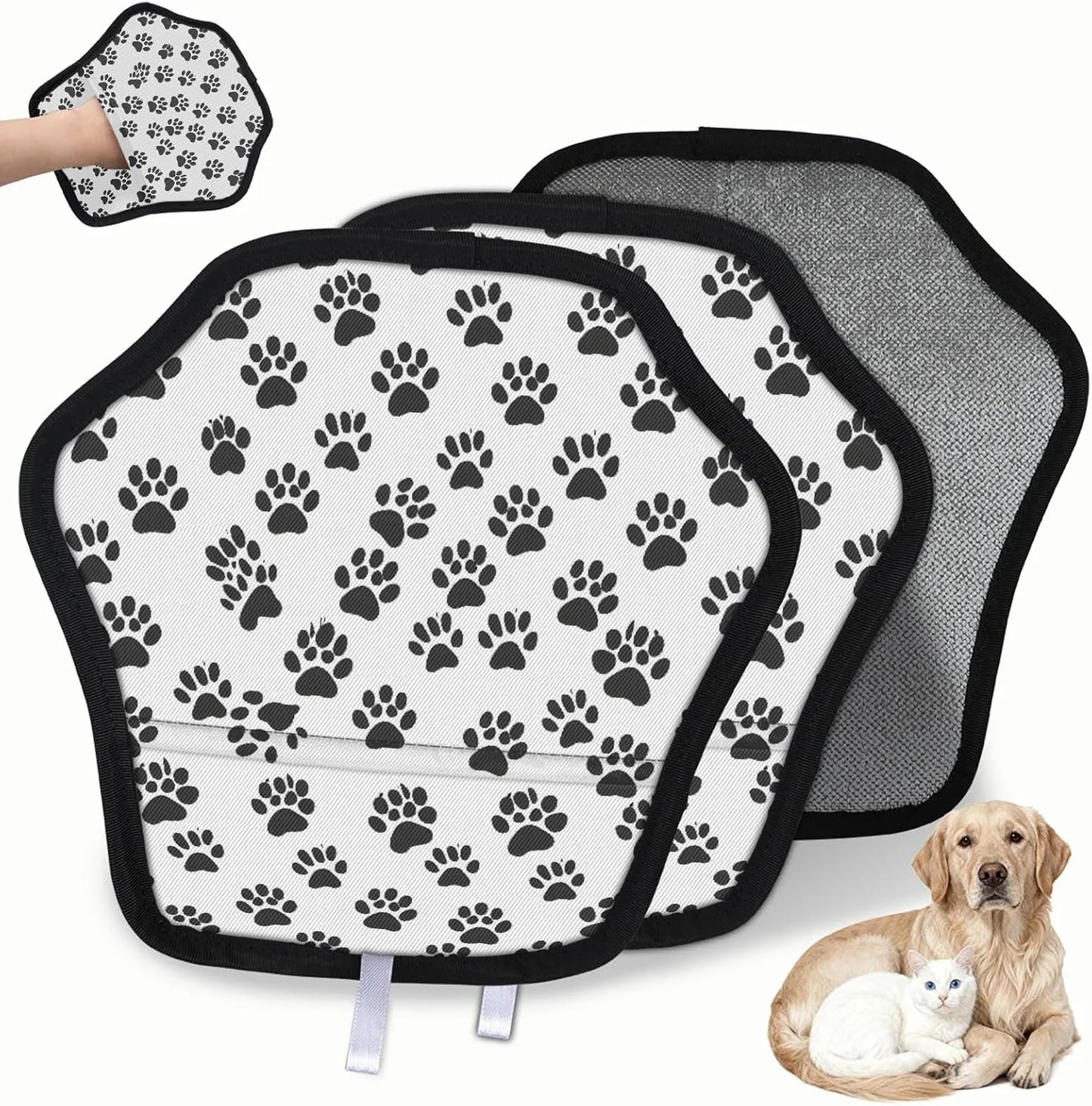 Black White Paw Print 2Pcs Electrostatic Reusable Pet Hair