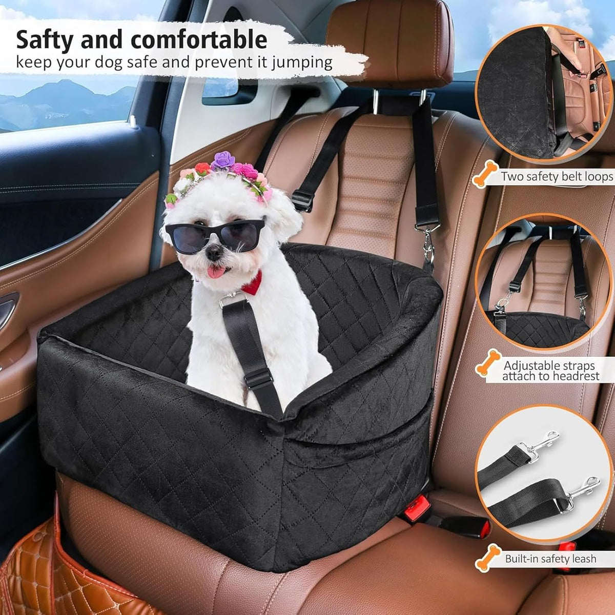 Car Dog Seat for Small Dogs, Extra Stable with Safety Seat