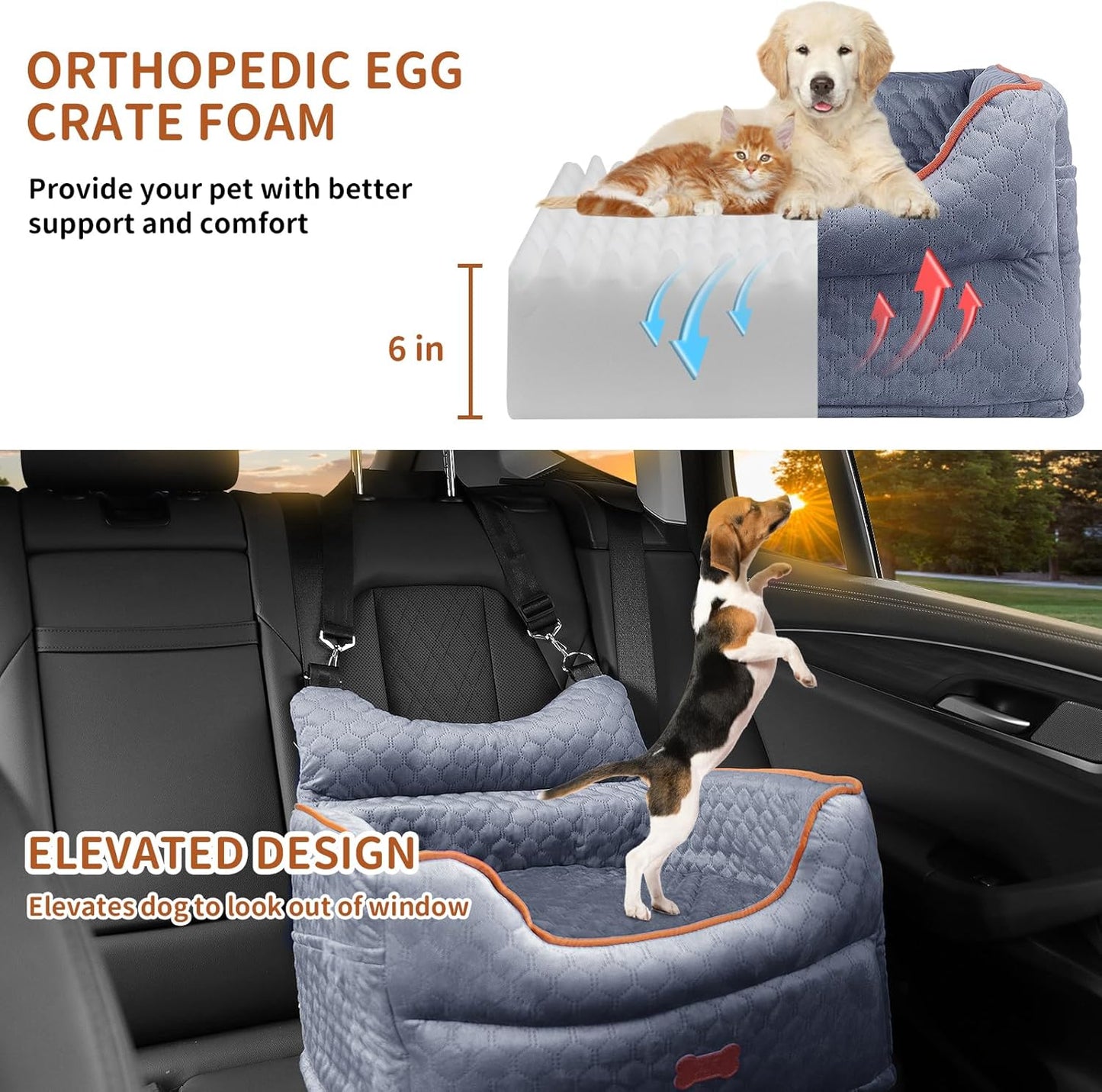Dog Car Seat - Memory Foam Dog Booster Seat for Small Dogs