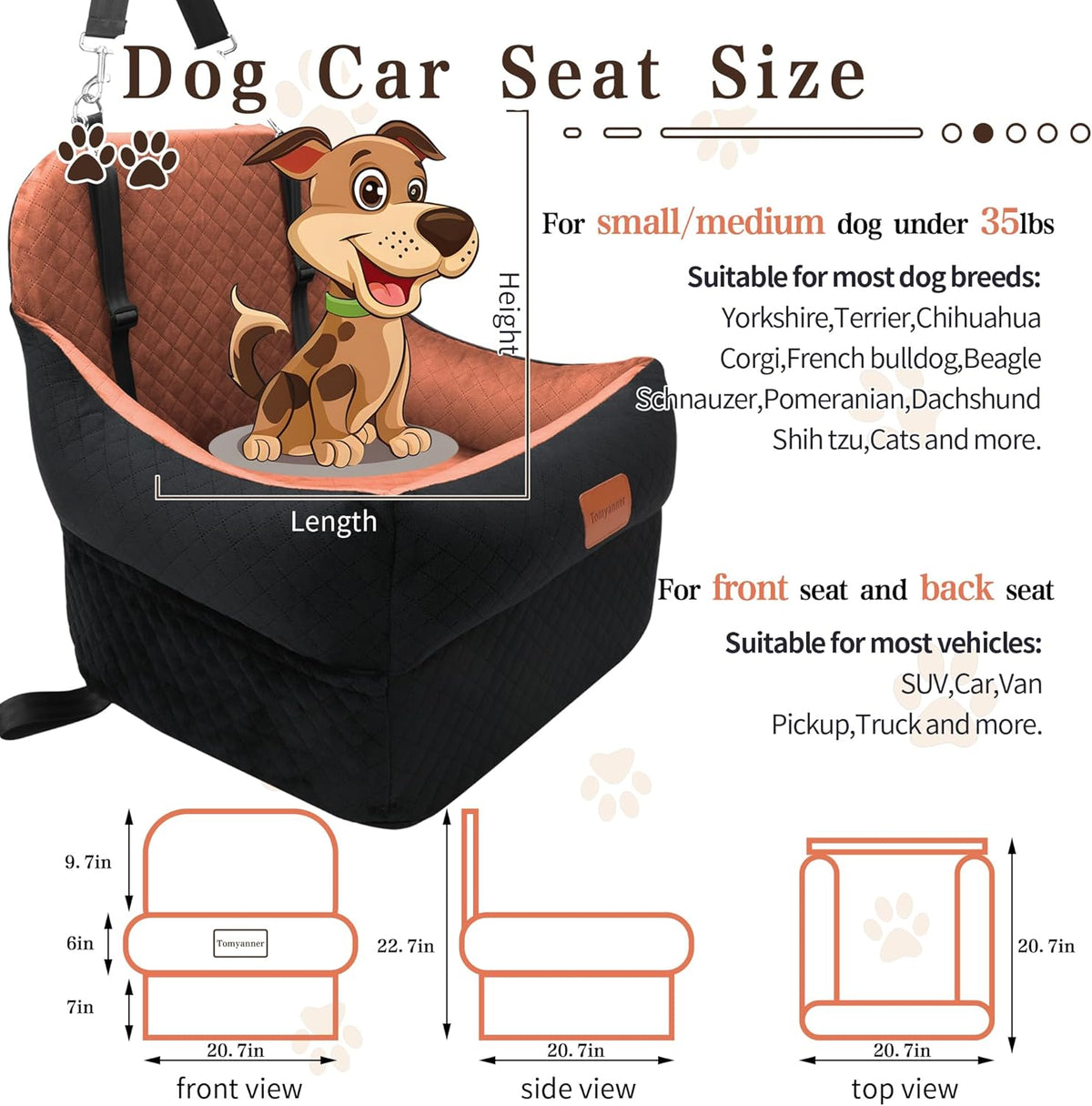 Dog Booster Car Seat for Small/Medium Dogs up to 30