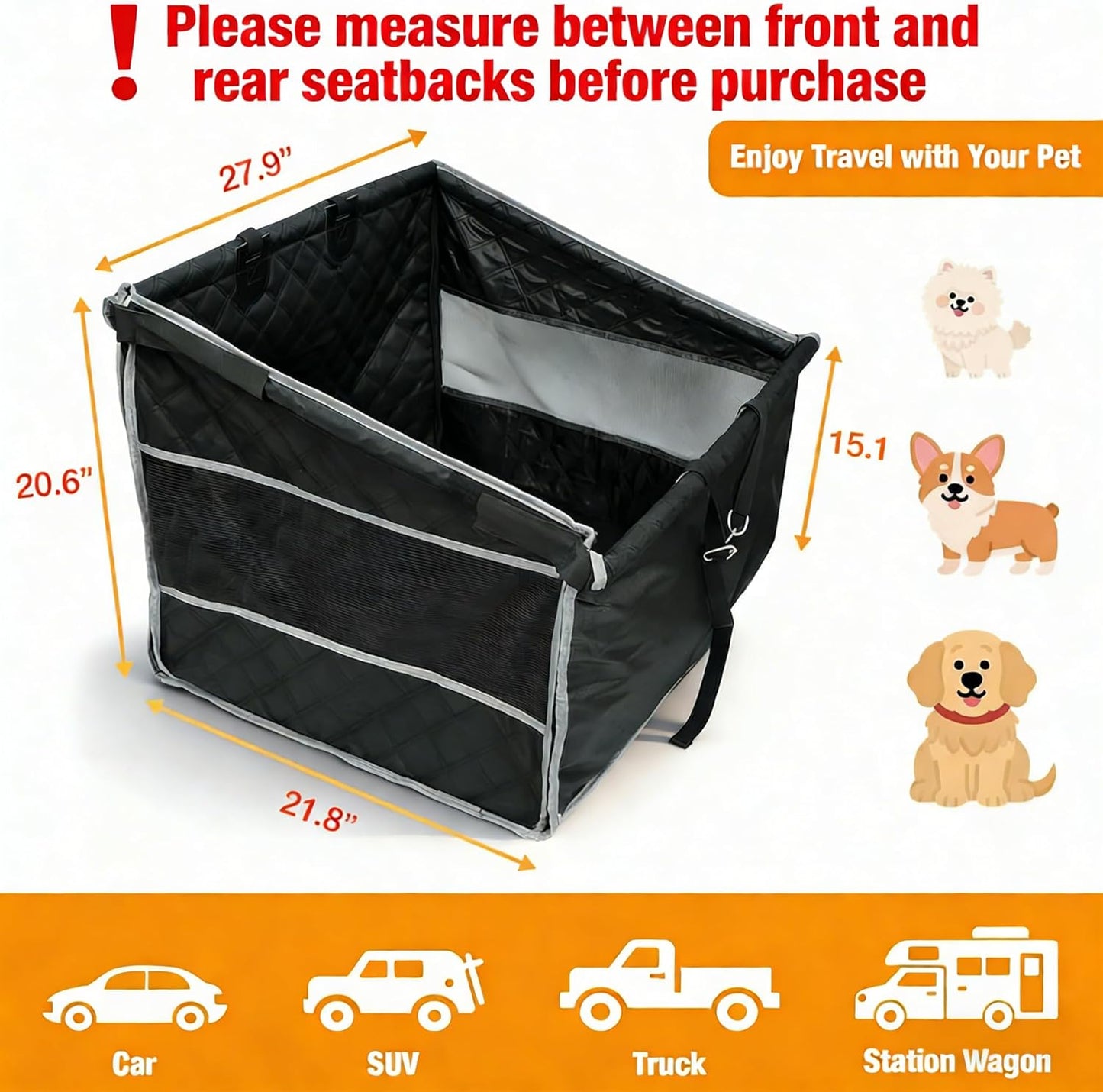 Dog Car Seat for Large Dogs, Back Seat Extender with Mesh