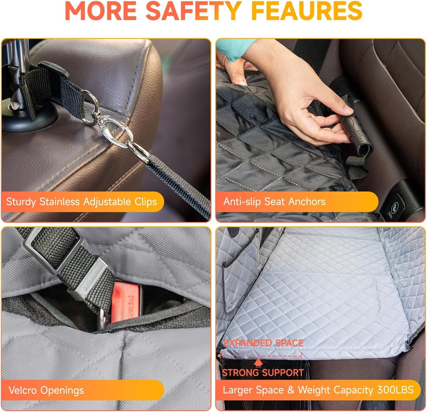 Dog Car Seat Cover Hard Bottom- Back Seat Extender for