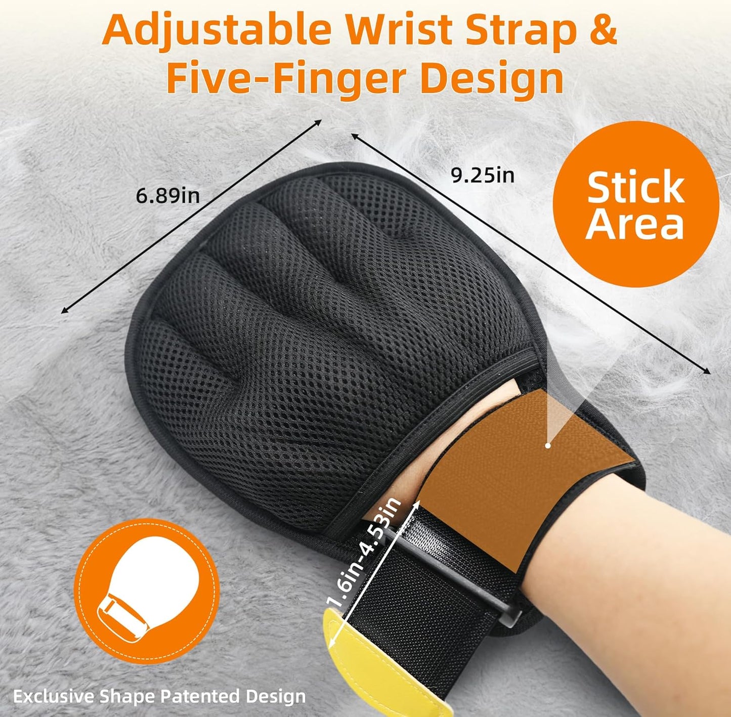 Pet Hair Removal Glove for Cats & Dogs, Patented Adjustable