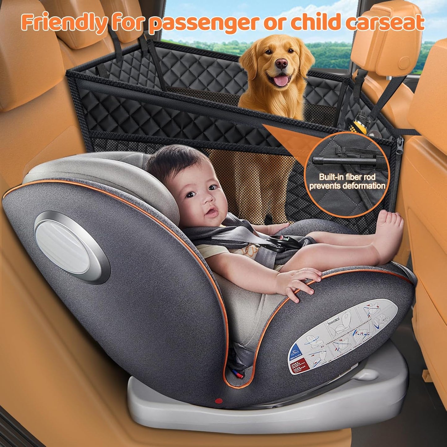 Hard Bottom Dog Car Seat for Large Medium Dogs, Dog Back