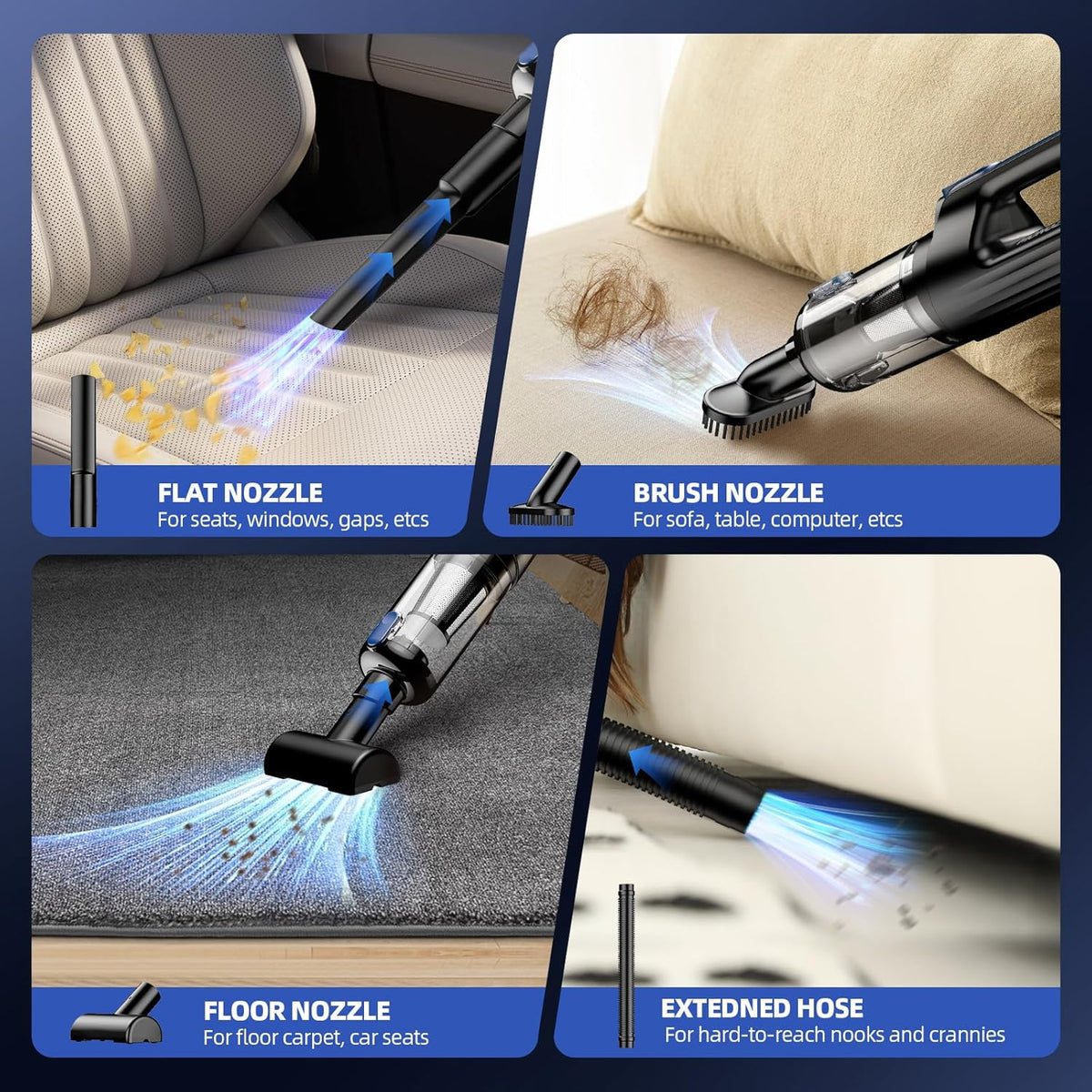 Car Vacuum Portable Cordless, 18000Pa 2 in 1 Vacuum