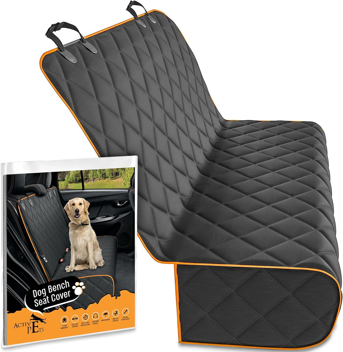 Orange Car Rear Seat Cover for Dogs, Durable Waterproof &