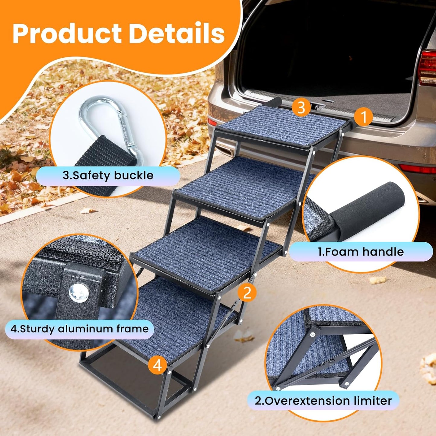 Dog Stairs for Car, 42''x 17'' Extra Wide Dog Stairs for