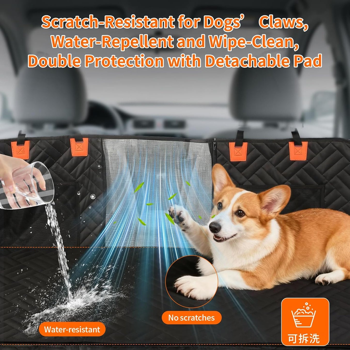 Oxford Fabric Dog Back Seat Cover, Waterproof Non-Slip Hard