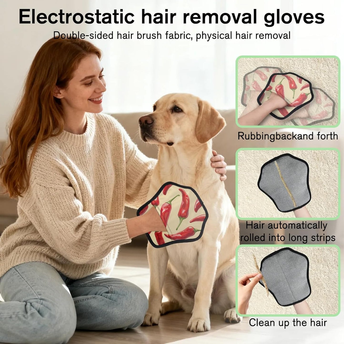 Pet Hair Removal Glove for Dogs Cats Reusable Washable Set