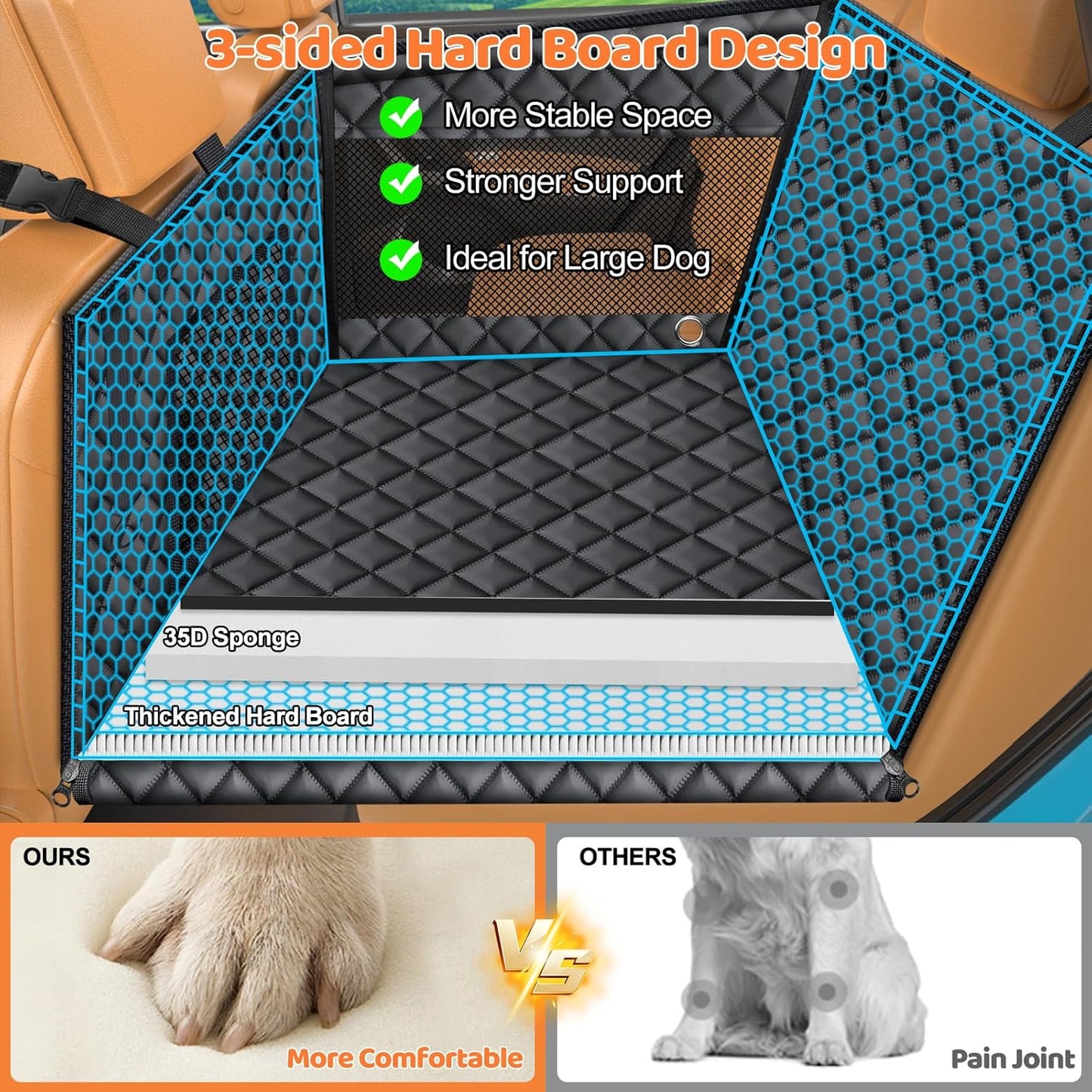Hard Bottom Dog Car Seat for Large Medium Dogs, Dog Back