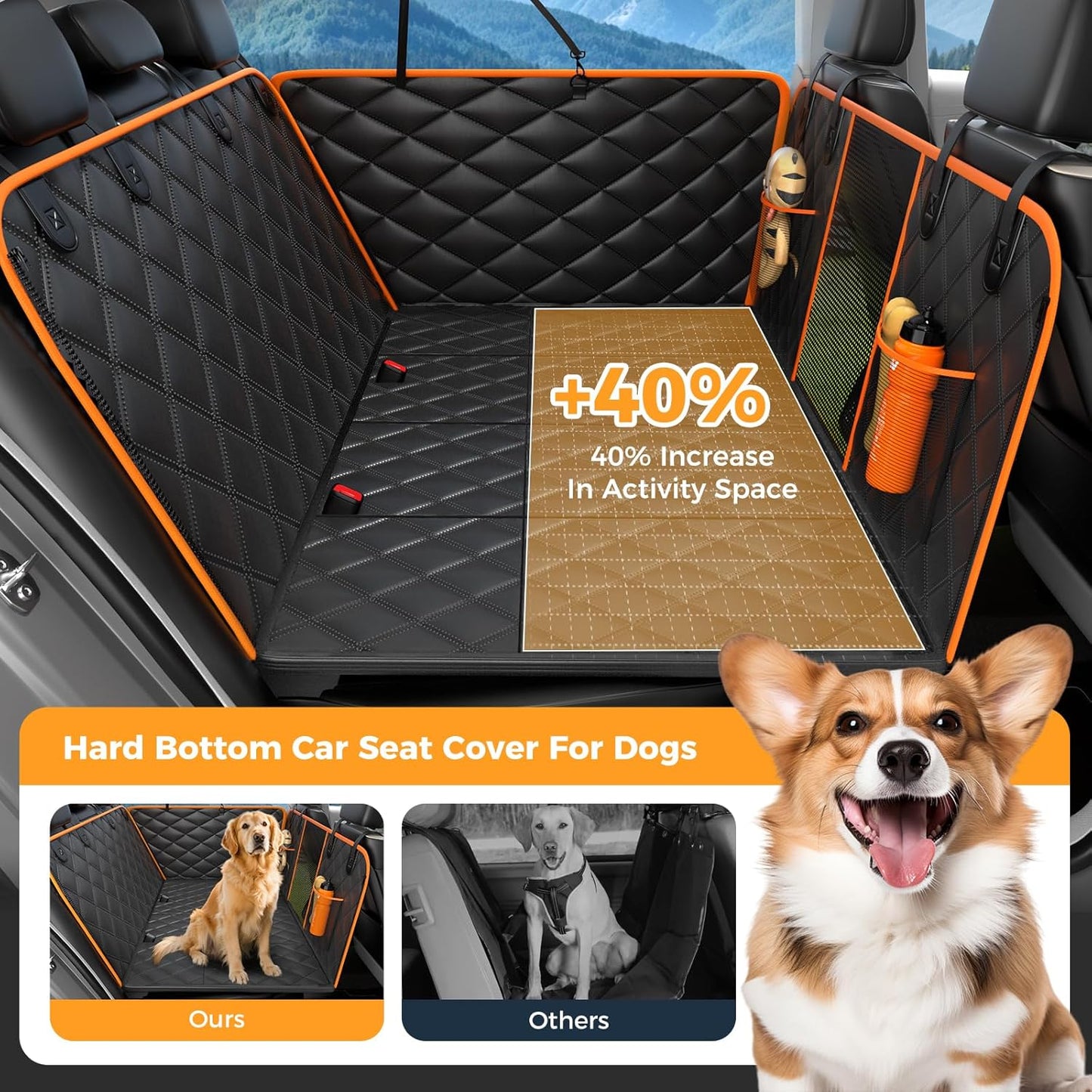 Dog Car Seat Cover for Back Seat, Hard Bottom Back Seat