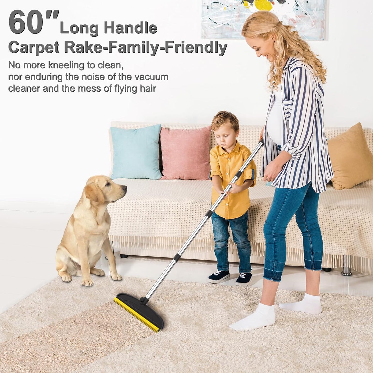 Carpet Rake for Dog Hair Remover: 2 in 1 Reusable Pet Hair