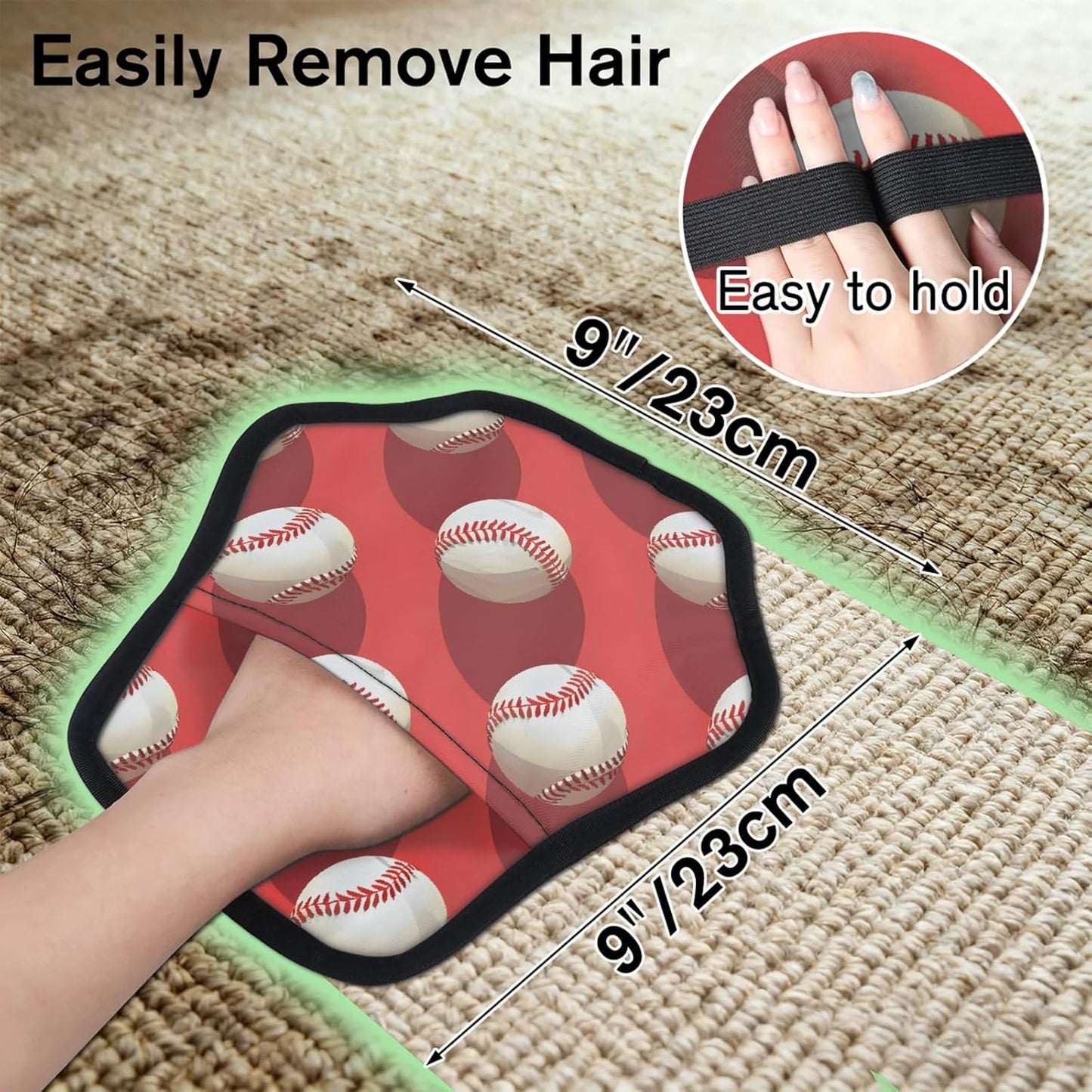 Red Sports Baseballs 2Pcs Electrostatic Reusable Pet Hair