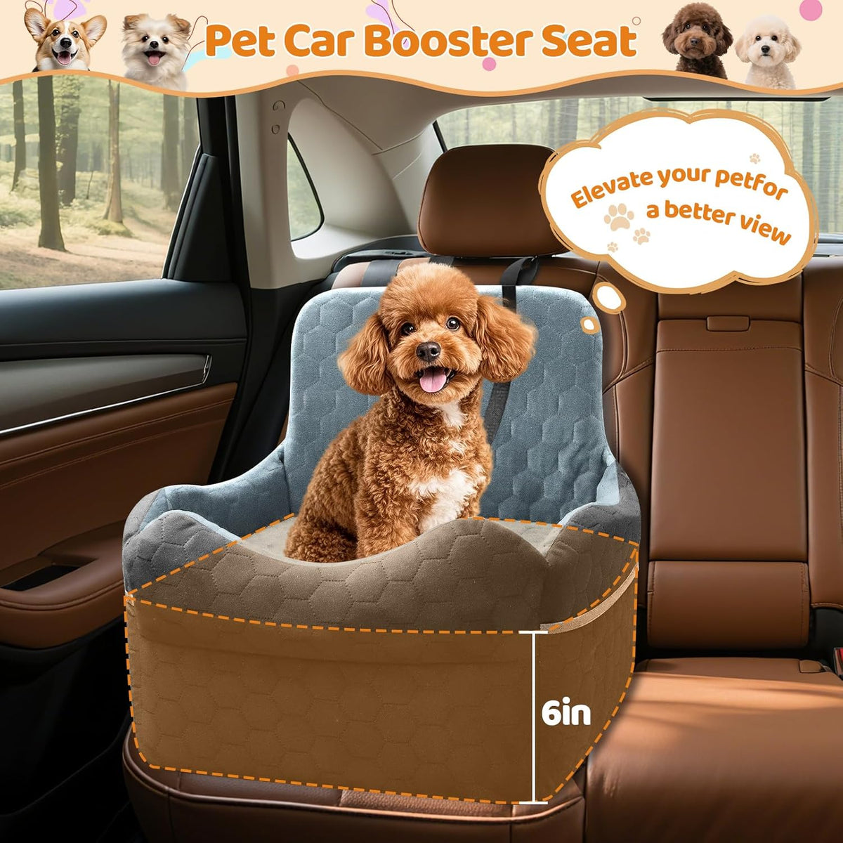 Dog Car Seat for Small/Medium Dogs - Puppy Car Seat Under