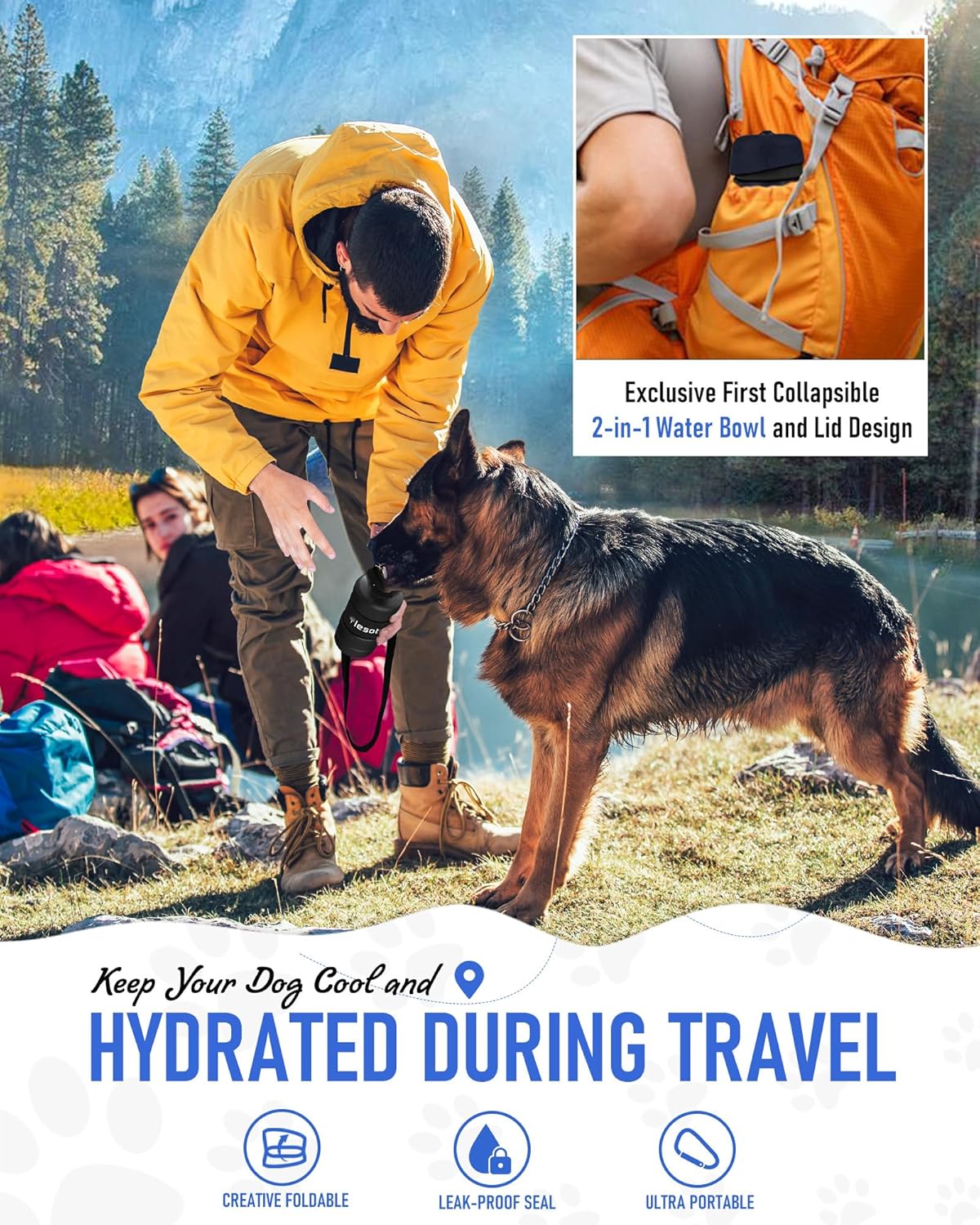 Dog Water Bottle, Portable Water Dispenser with Water Bowl