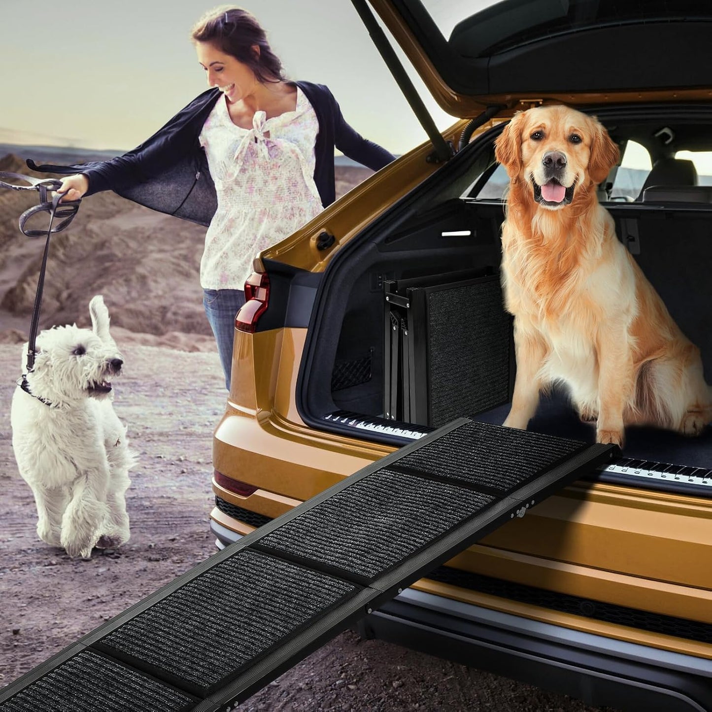 Dog Ramp for Car，63" x 17" Wide Folding Pet Ramp Dog Ramps