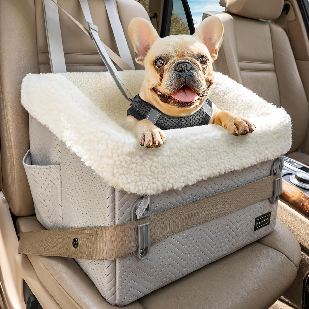 Small Dog Car Seat, Waterproof PU Leather Dog Booster Car