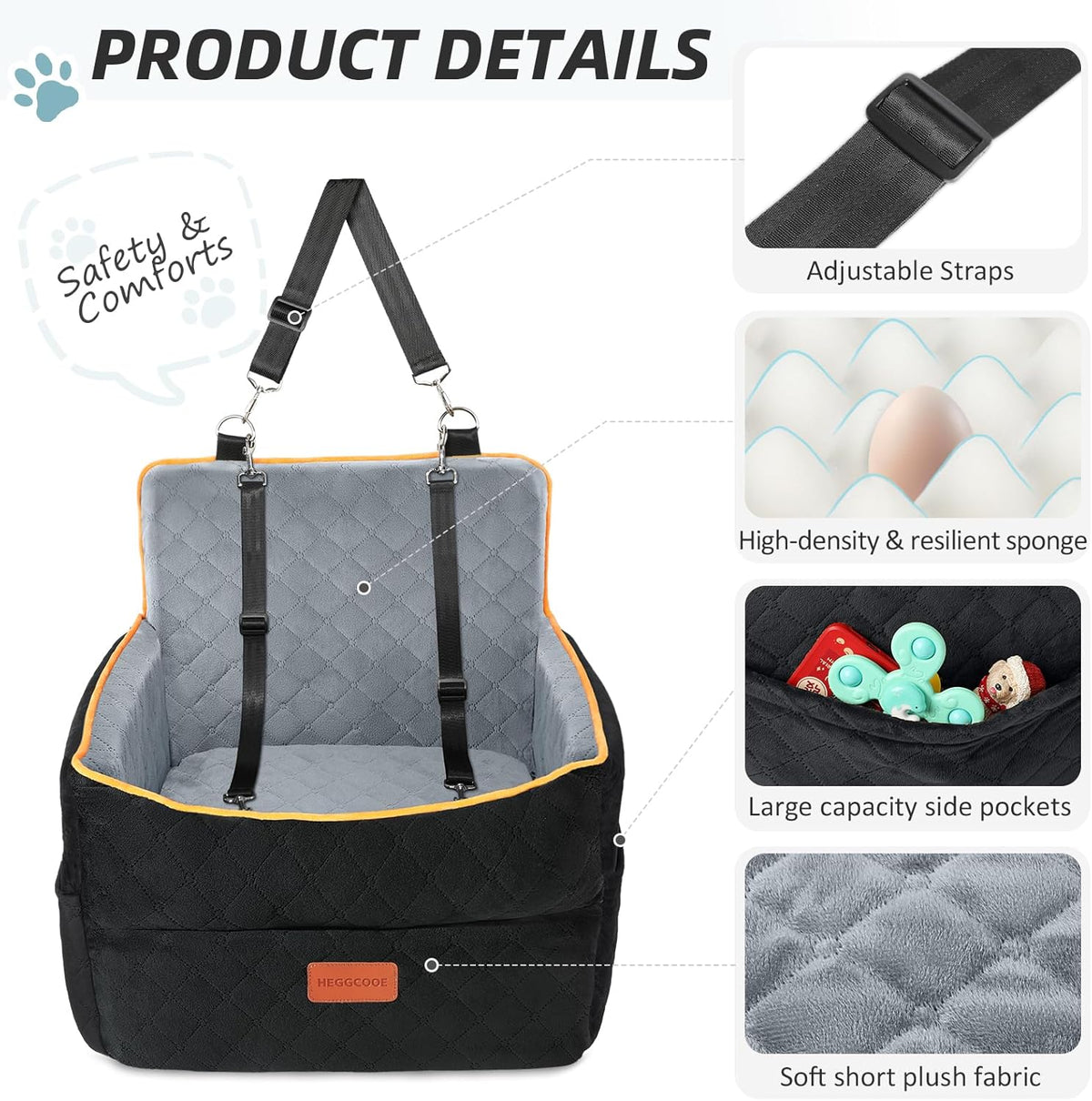 Small Dog Car Seat, Memory Foam Dog Booster Seats with