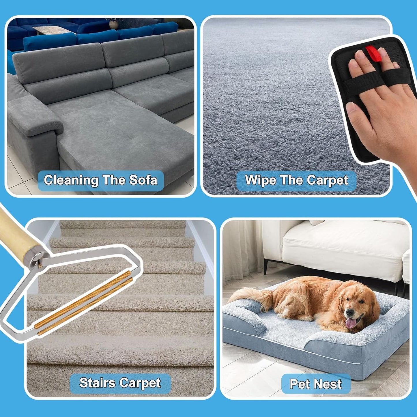 3 in 1 Carpet Rake for Pet Hair Removal, Reusable Pet Hair