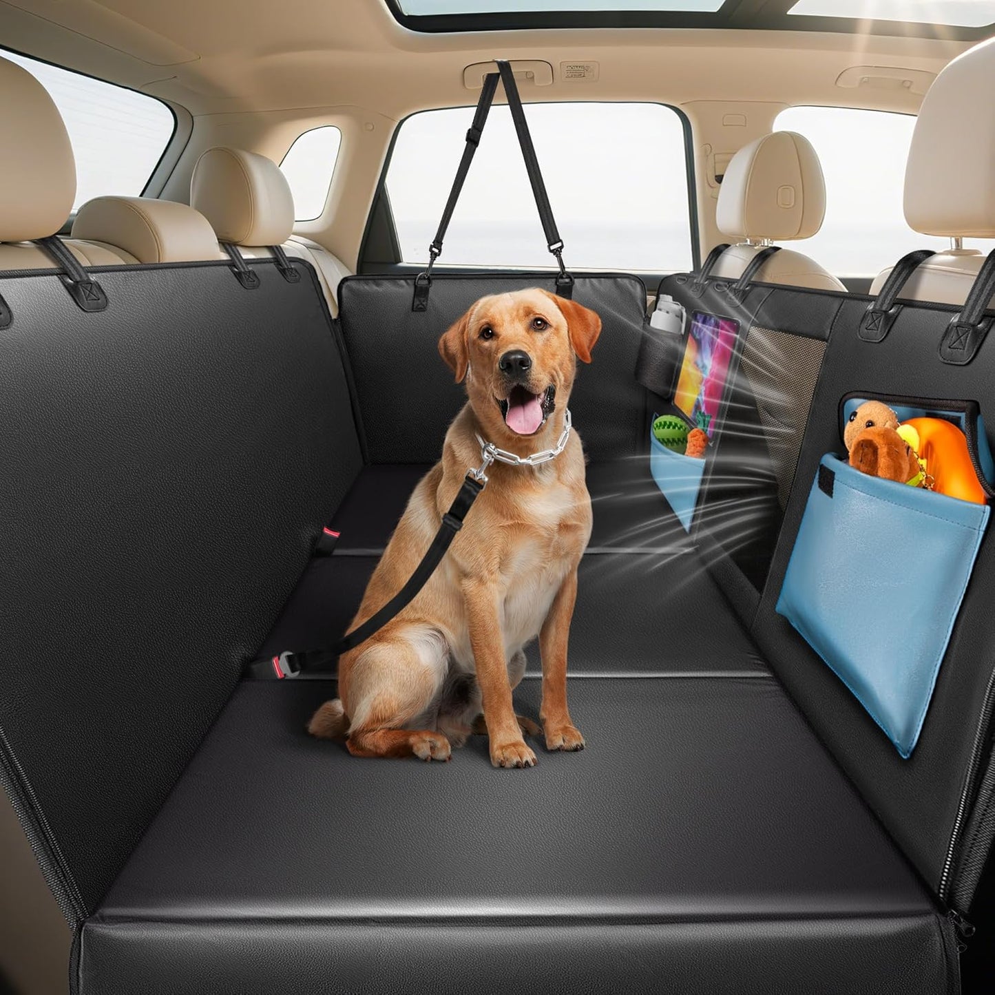 Dog Car Seat Cover for Back Seat 53", Upgraded PU Leather