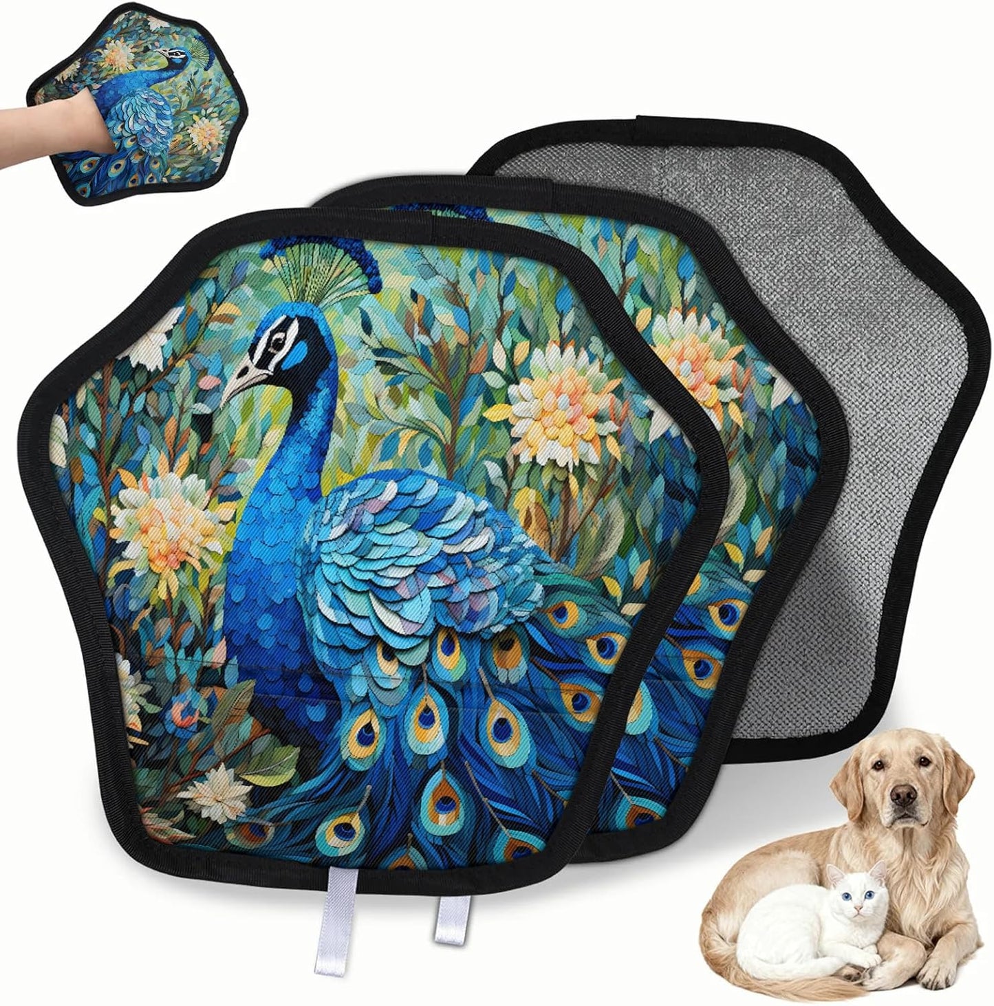 Blue Peacock Flowers 2Pcs Electrostatic Reusable Pet Hair