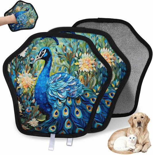 Blue Peacock Flowers 2Pcs Electrostatic Reusable Pet Hair