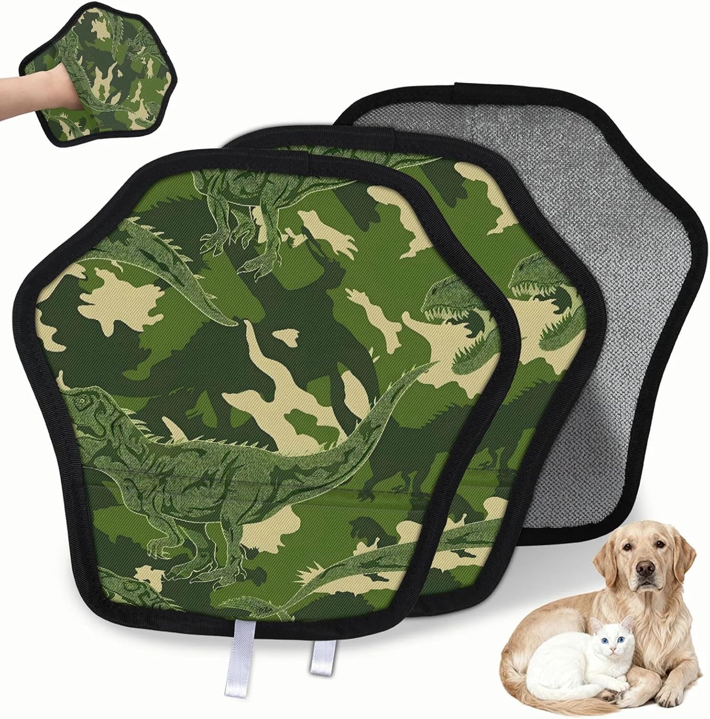 Dinosaur Green Camo 2Pcs Electrostatic Reusable Pet Hair