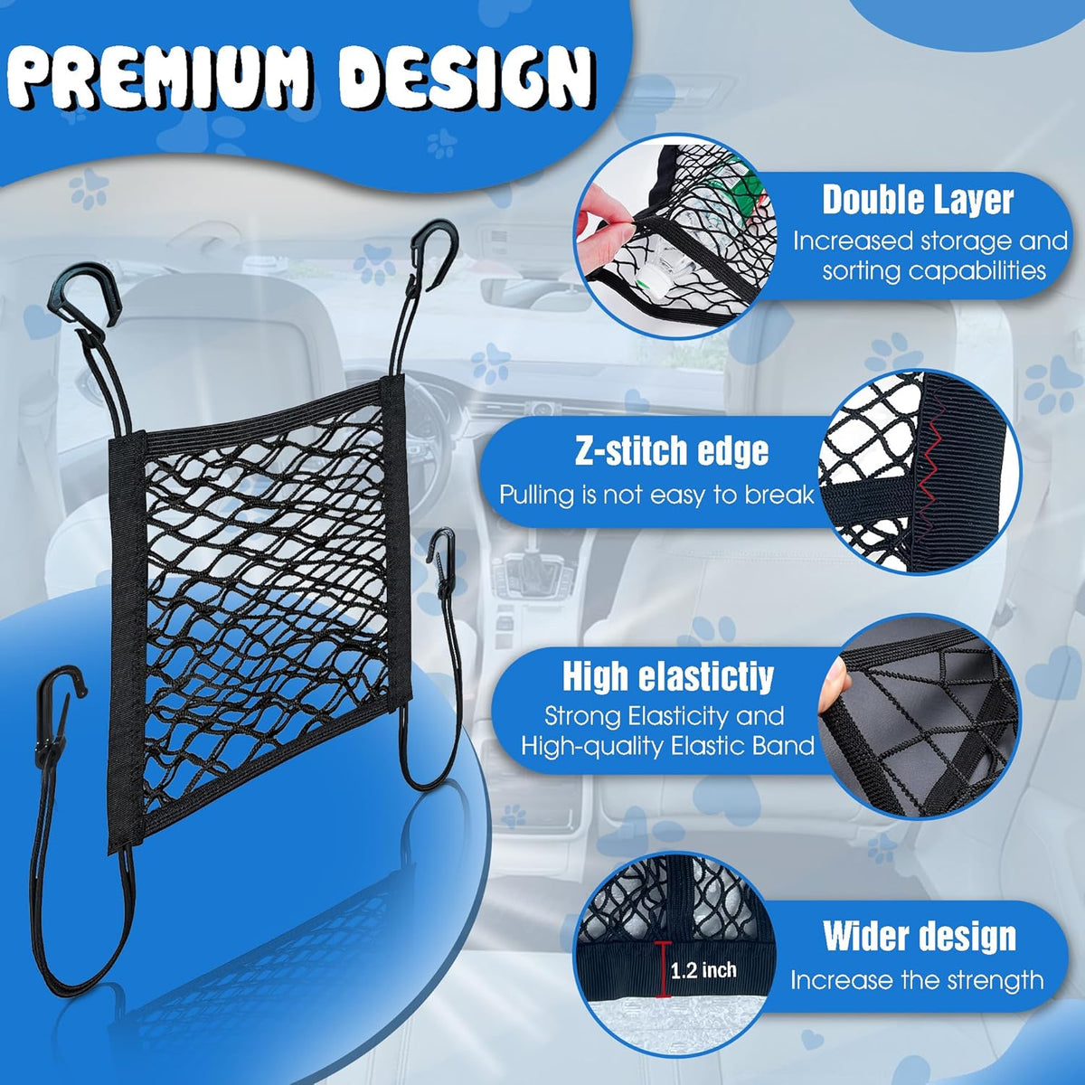 Universal Dog Car Net Barrier – Sturdy Mesh, Easy Install, Breathable Design, Easy to Clean, Flexible Bungee Cords for Adjustable Fit 23"×23" (Black) (2-Layer Mesh)