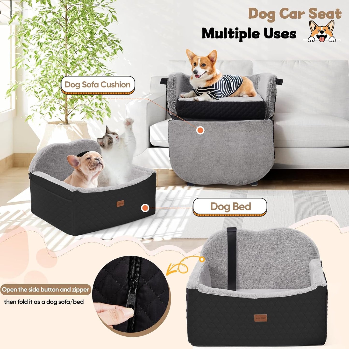 Dog Car Seats for Small Dogs, Detachable Dog Booster Car