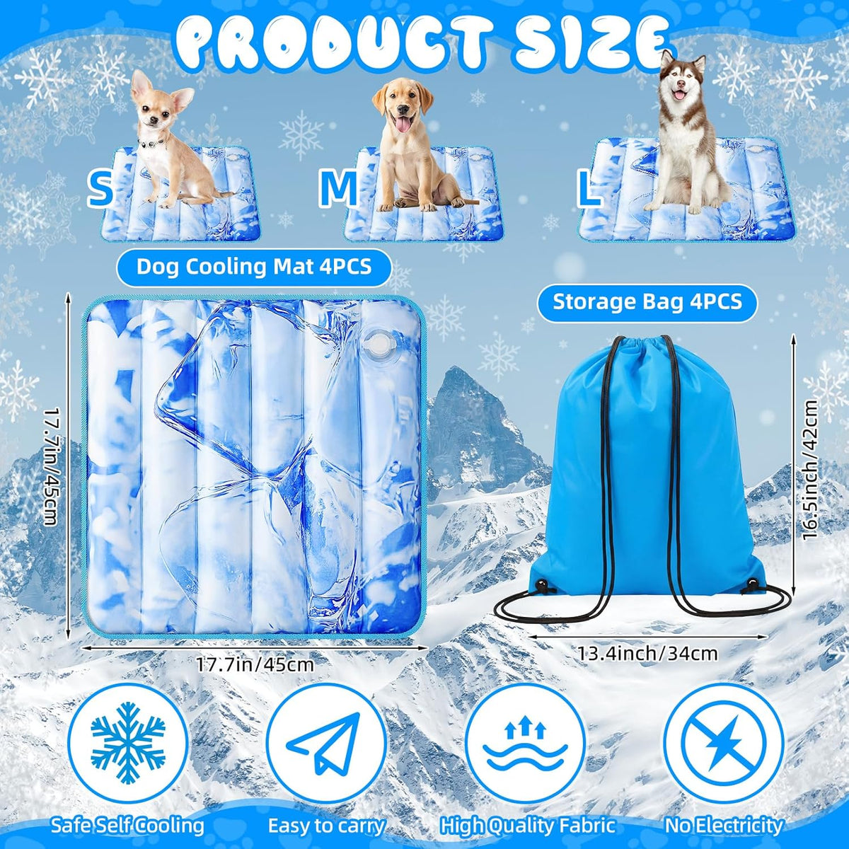 4 Pack Dog Cooling Mat Water Injection Pet Cooling Mat for