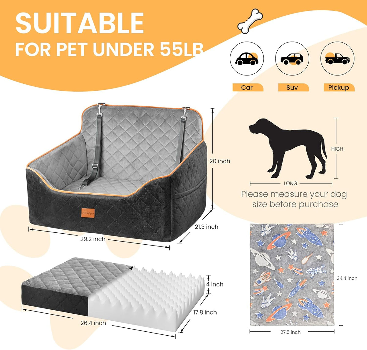 Dog Car Seat for Small Dog with Washable Mat, Memory Foam