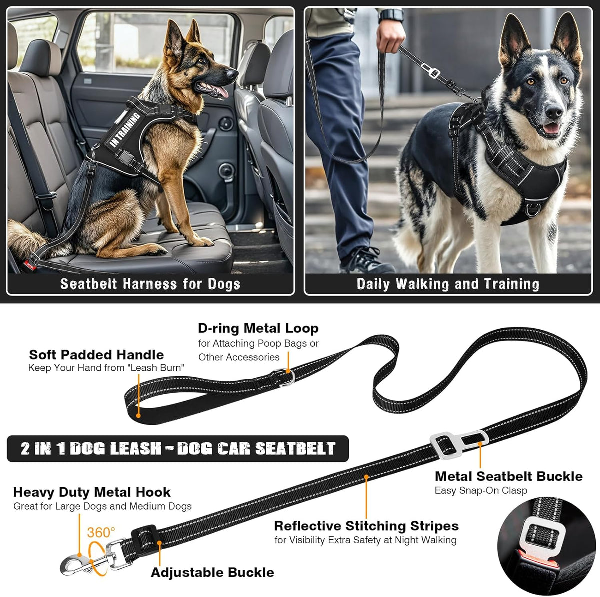 Tactical Dog Harness and Leash Set for Large Dogs,Heavy