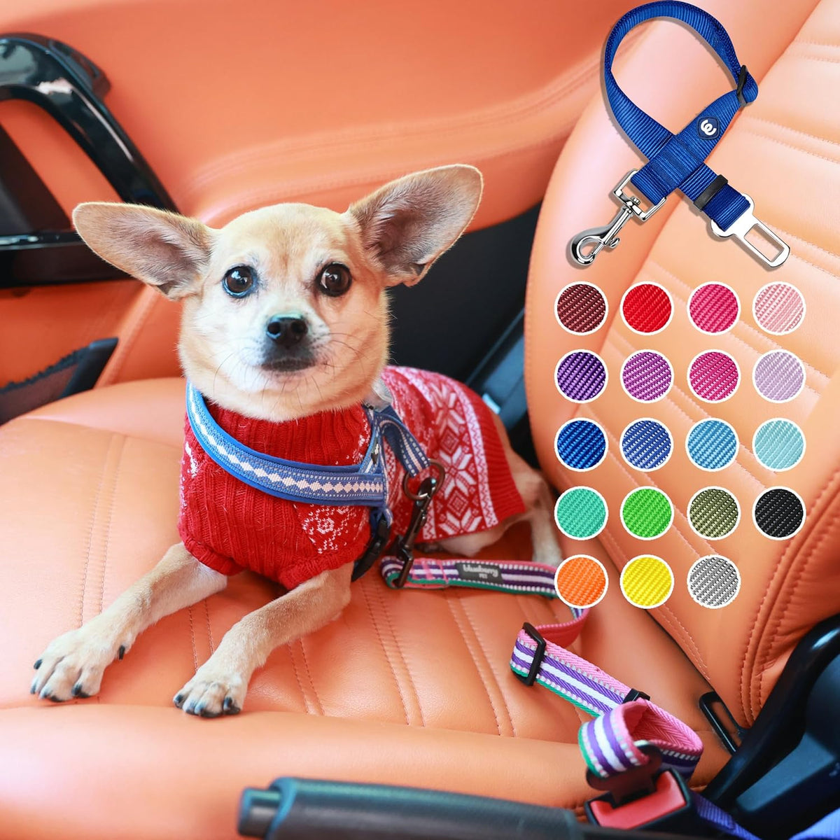 Dog Seatbelt for Car - Heavy Duty, Adjustable Fit, Violet