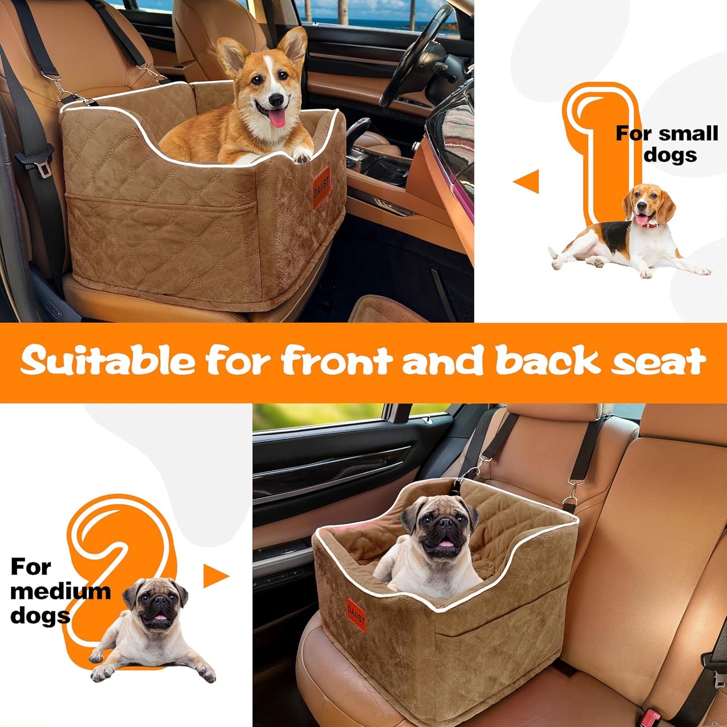 Dog Car Seat for Small Medium Dogs, Detachable Washable